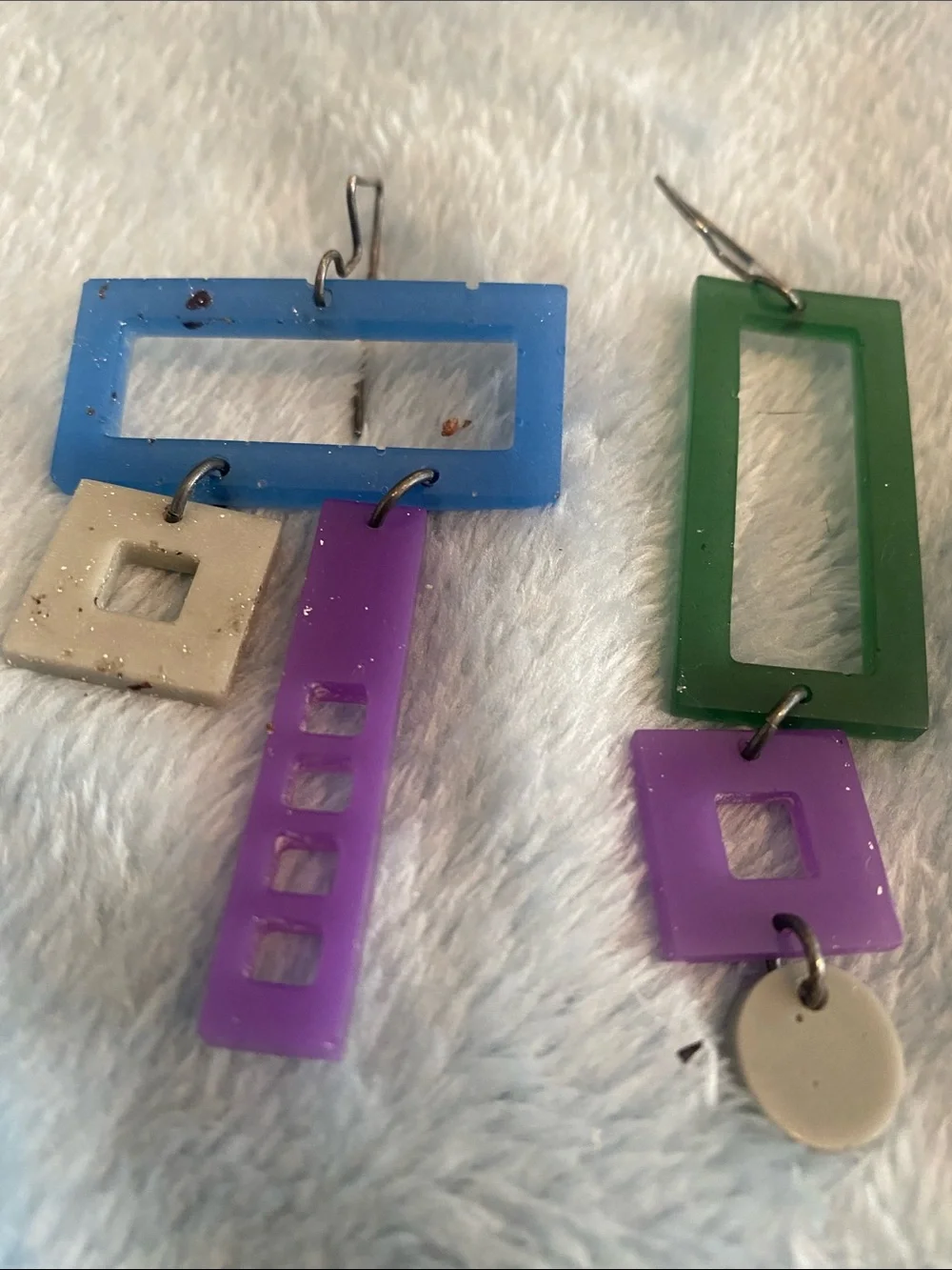 Colorful Geometric Acrylic Drop Earrings in Blue, Green, Purple, and Cream